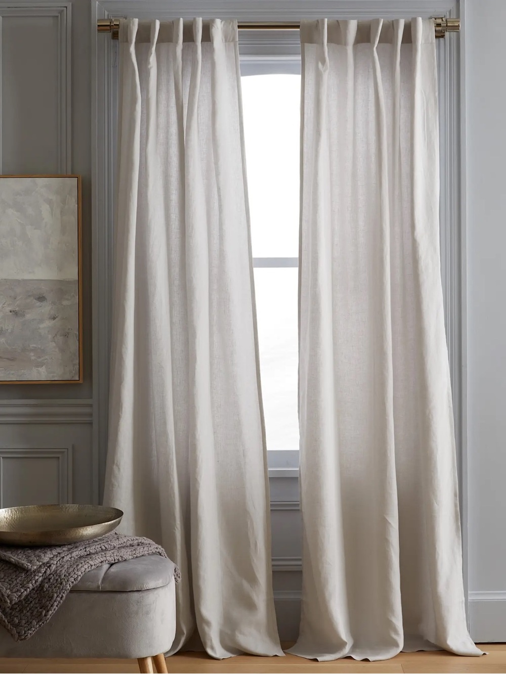 QUINCE Set Of 2 48x96 European Linen Curtains Cloud 6253